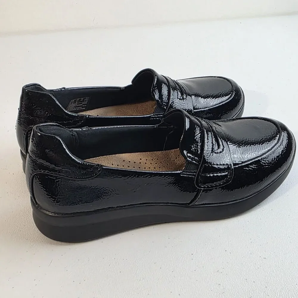 Clarks Originals Womens Ellowyn Penny Black Crinkle Pat Loafers Sz 6.5 M NEW NIB